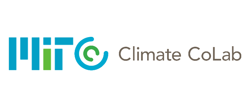 MIT Climate Colab logo of blue and green vertical lines, spelling out MIT, two near complete circles inside one another - the smaller is green, the larger is blue.